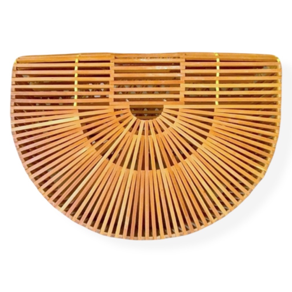 Vintage Bamboo Half Moon Birdcage Handbag Tote